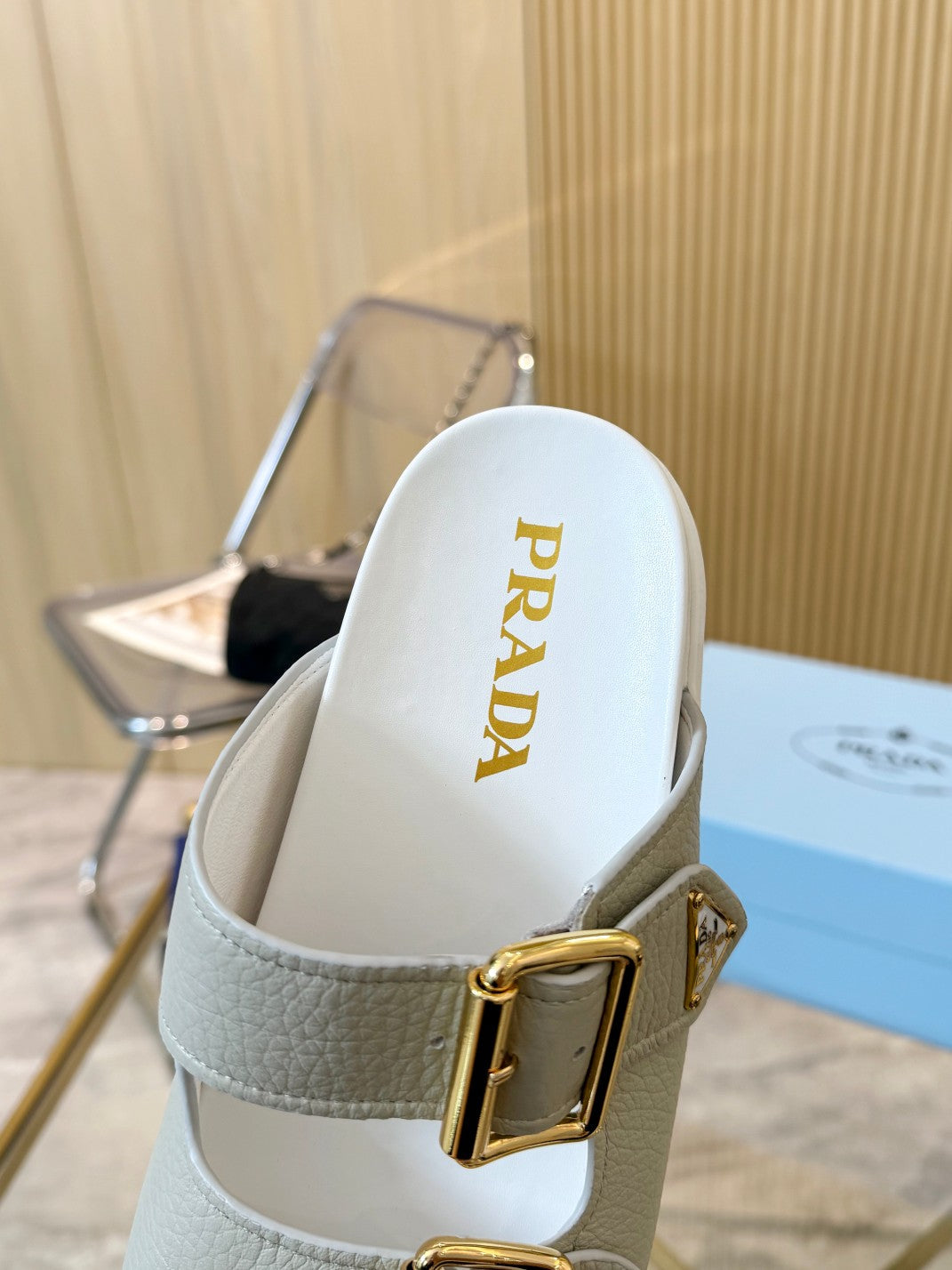 Prada 2026 Vitello Sport Sandals Metal Triangle Logo Cowhide 778915