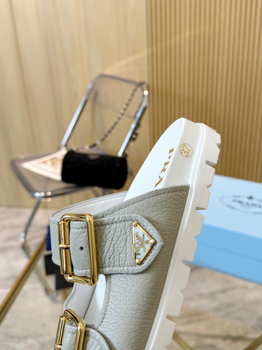 Prada 2026 Vitello Sport Sandals Metal Triangle Logo Cowhide 778915