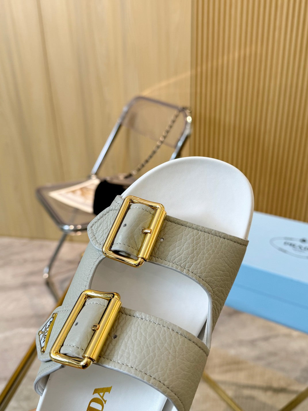 Prada 2026 Vitello Sport Sandals Metal Triangle Logo Cowhide 778915