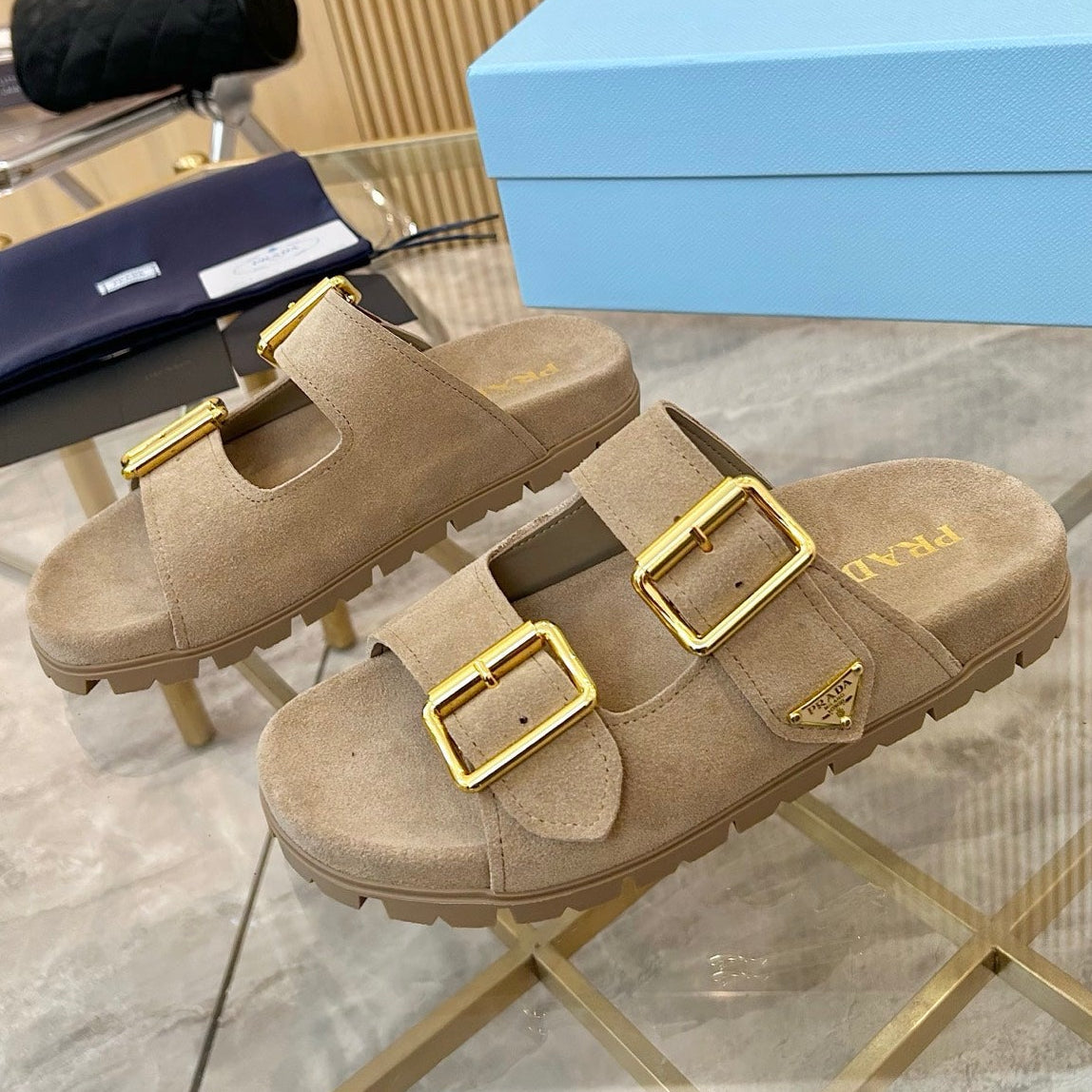 Prada 2026 Retro Triangle-Logo Sandals Suede 778905