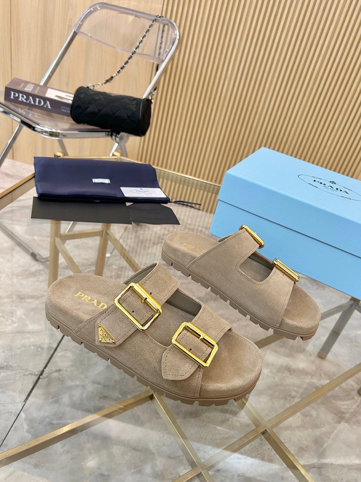 Prada 2026 Retro Triangle-Logo Sandals Suede 778905