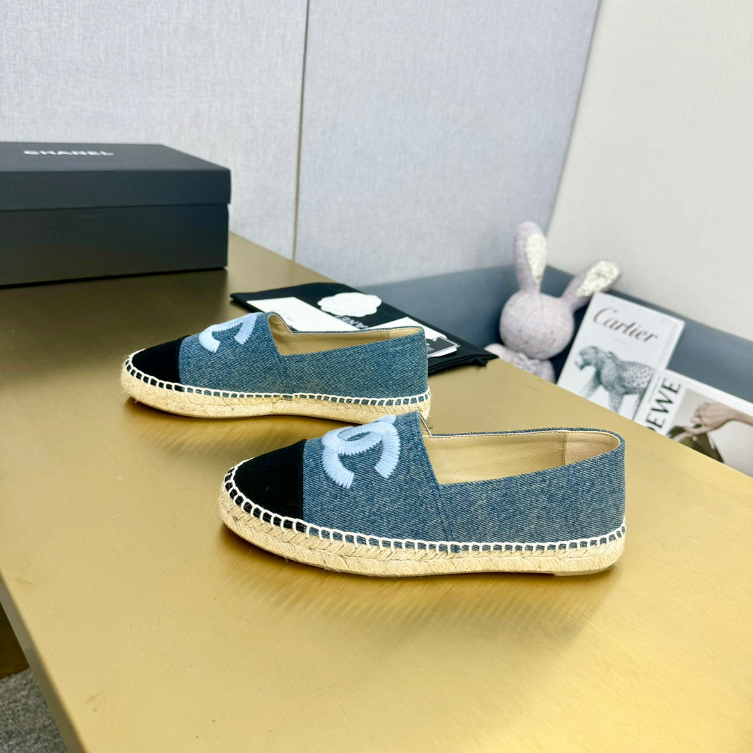 Chanel Blue Denim Cap Toe Espadrilles