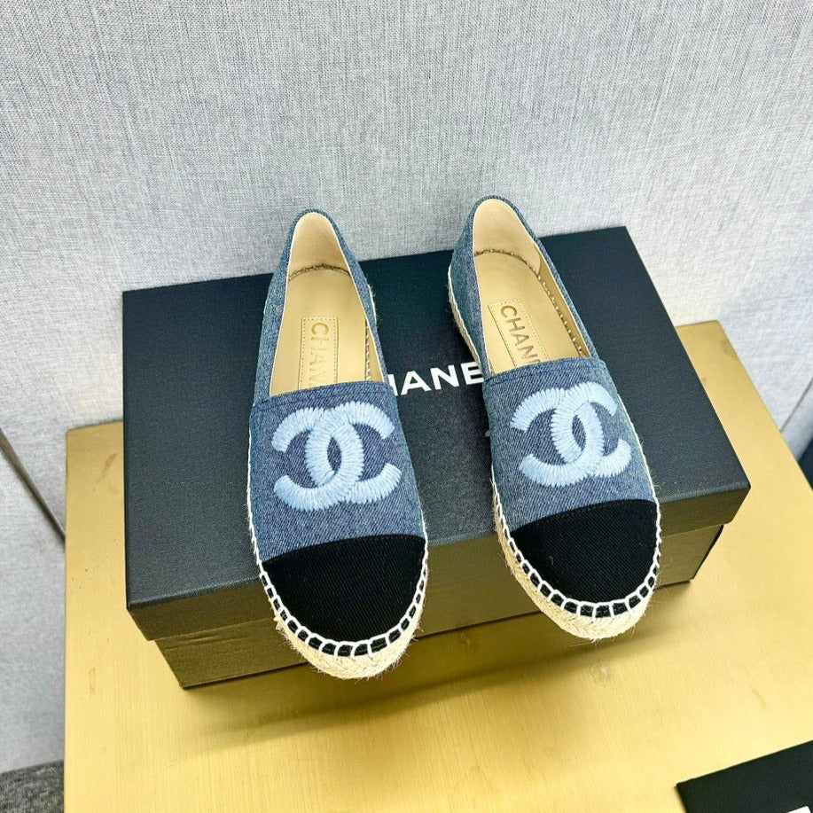 Chanel Blue Denim Cap Toe Espadrilles