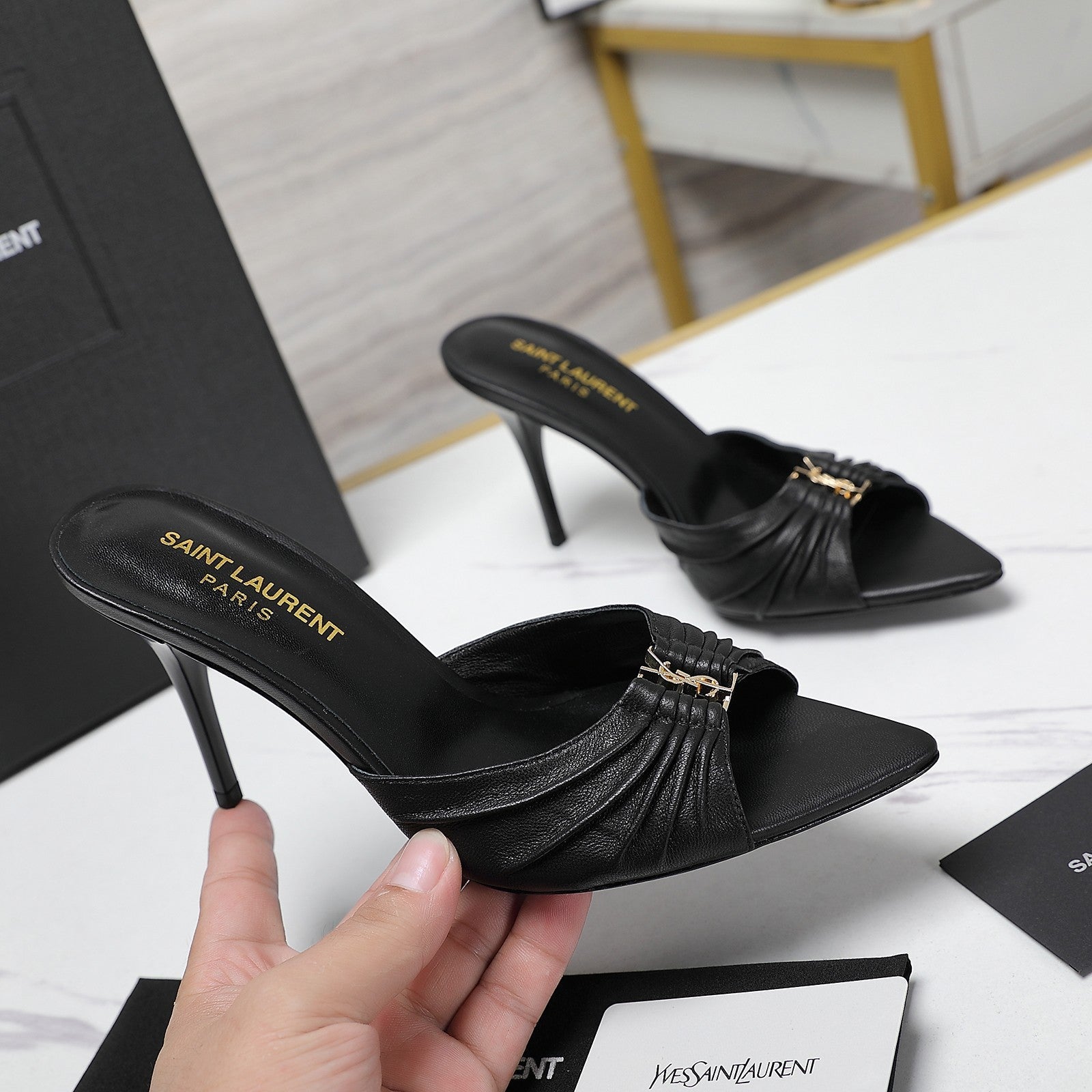 SL BABYLONE MULES 10 SMOOTH CALFSKIN