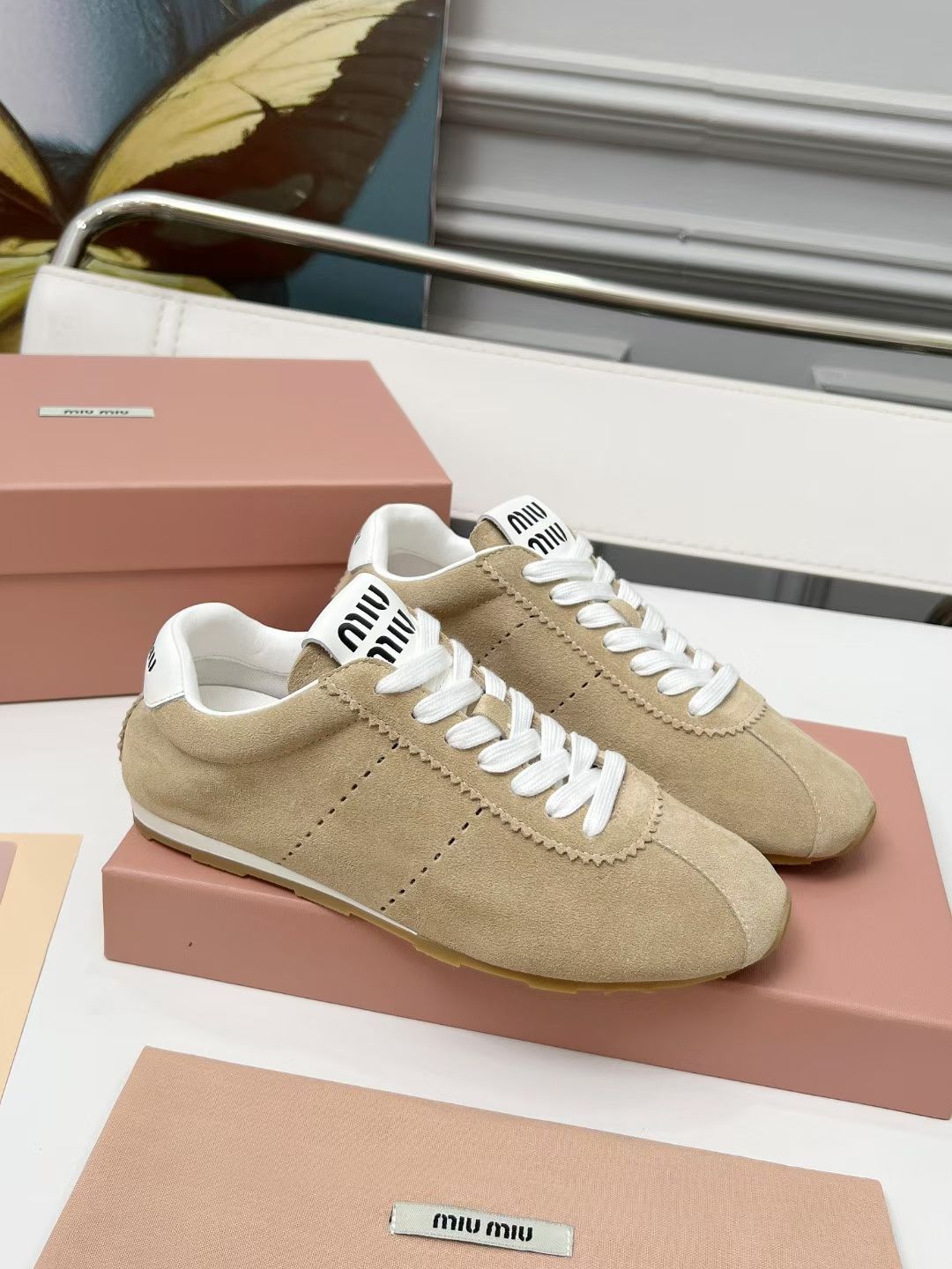 Miumiu 2026 Plum Sneaker Beige White Suede 456286