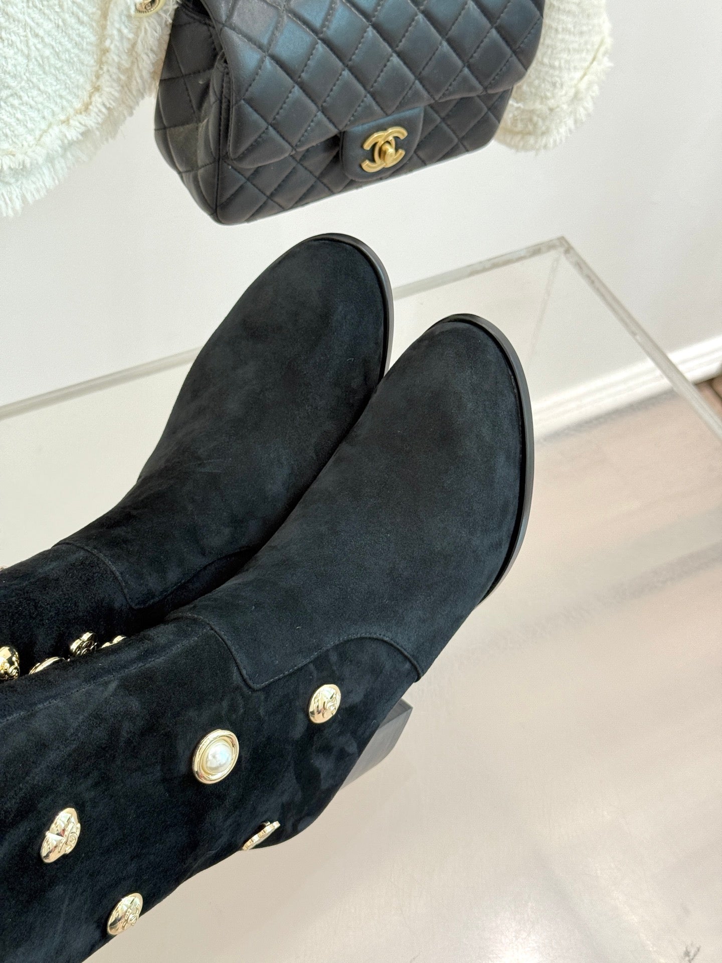 CC High Heel Boots Black Suede Mix Charm 512032