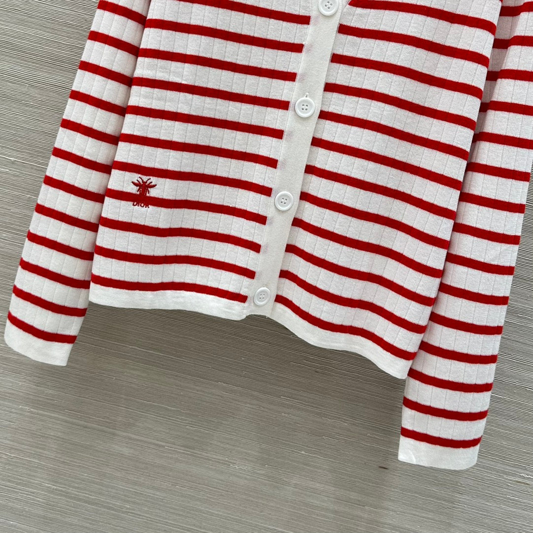 CD 25 Striped knitted Cardigan Red White Cotton
