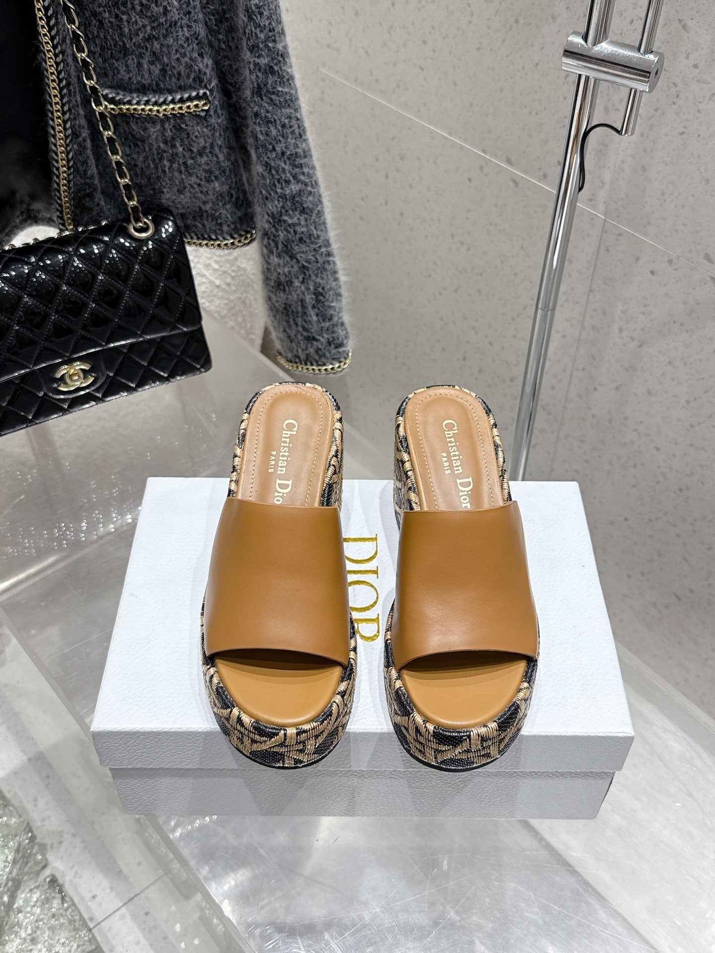 CD 26s Platform Sandal 65 Brown Monogram Leather 636352