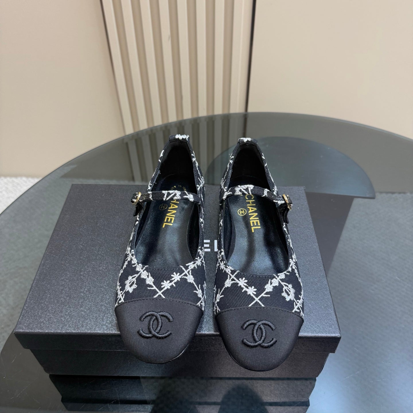 CC 25 Mary Jane Flats Black Pattern Fabric 239404
