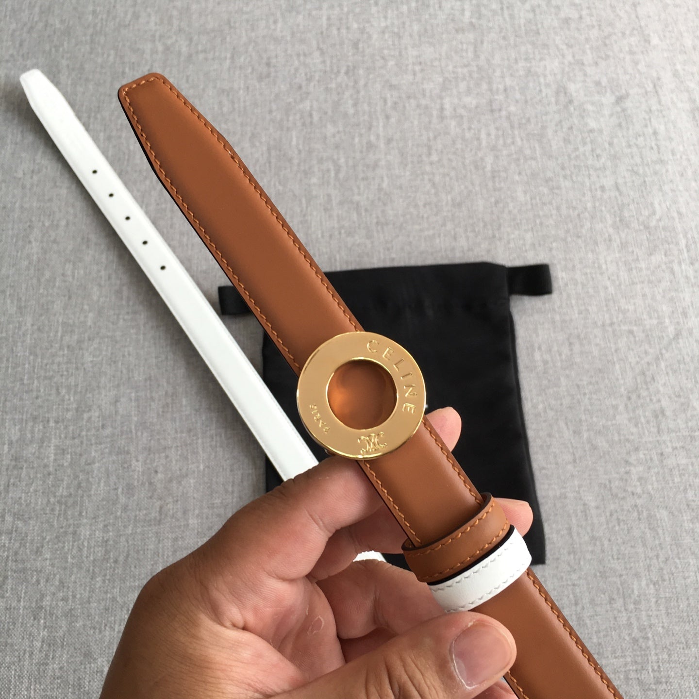 Celine 2026 Disc Buckle & Reversible Strap Belt 2.5cm Leather