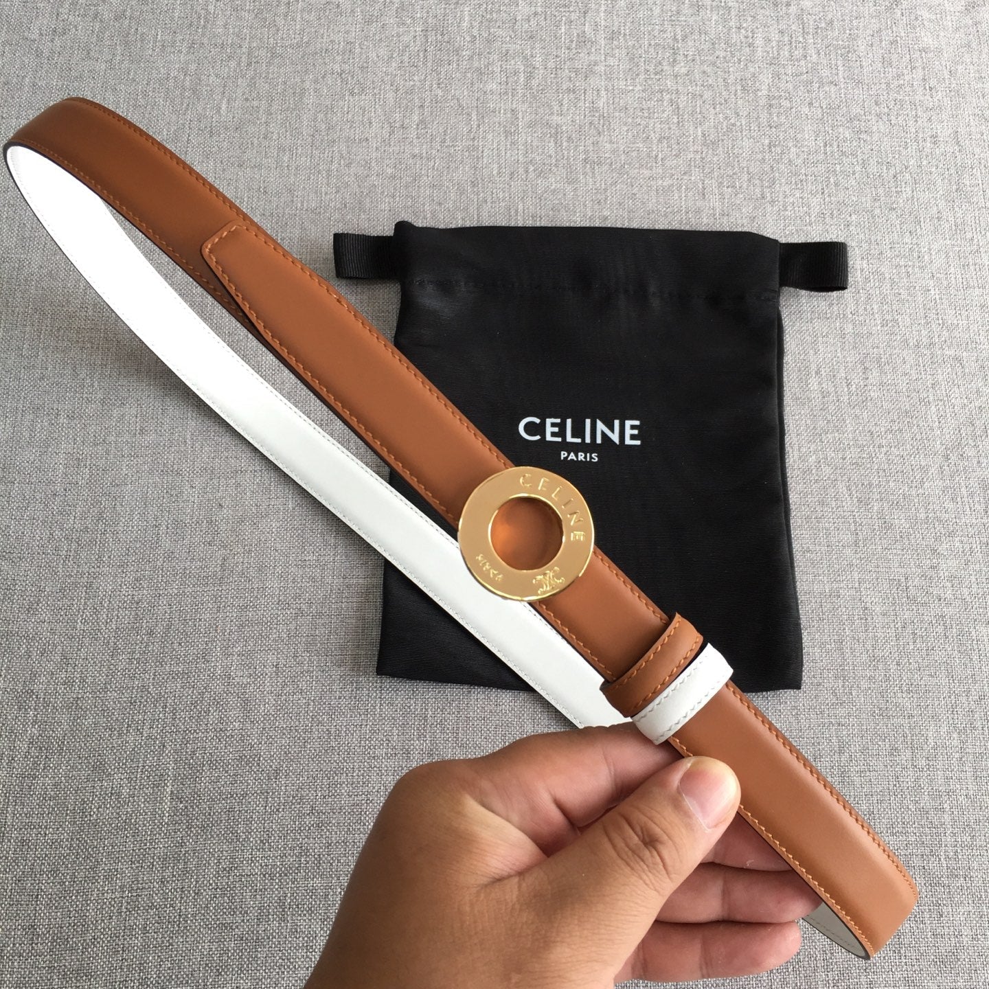 Celine 2026 Disc Buckle & Reversible Strap Belt 2.5cm Leather