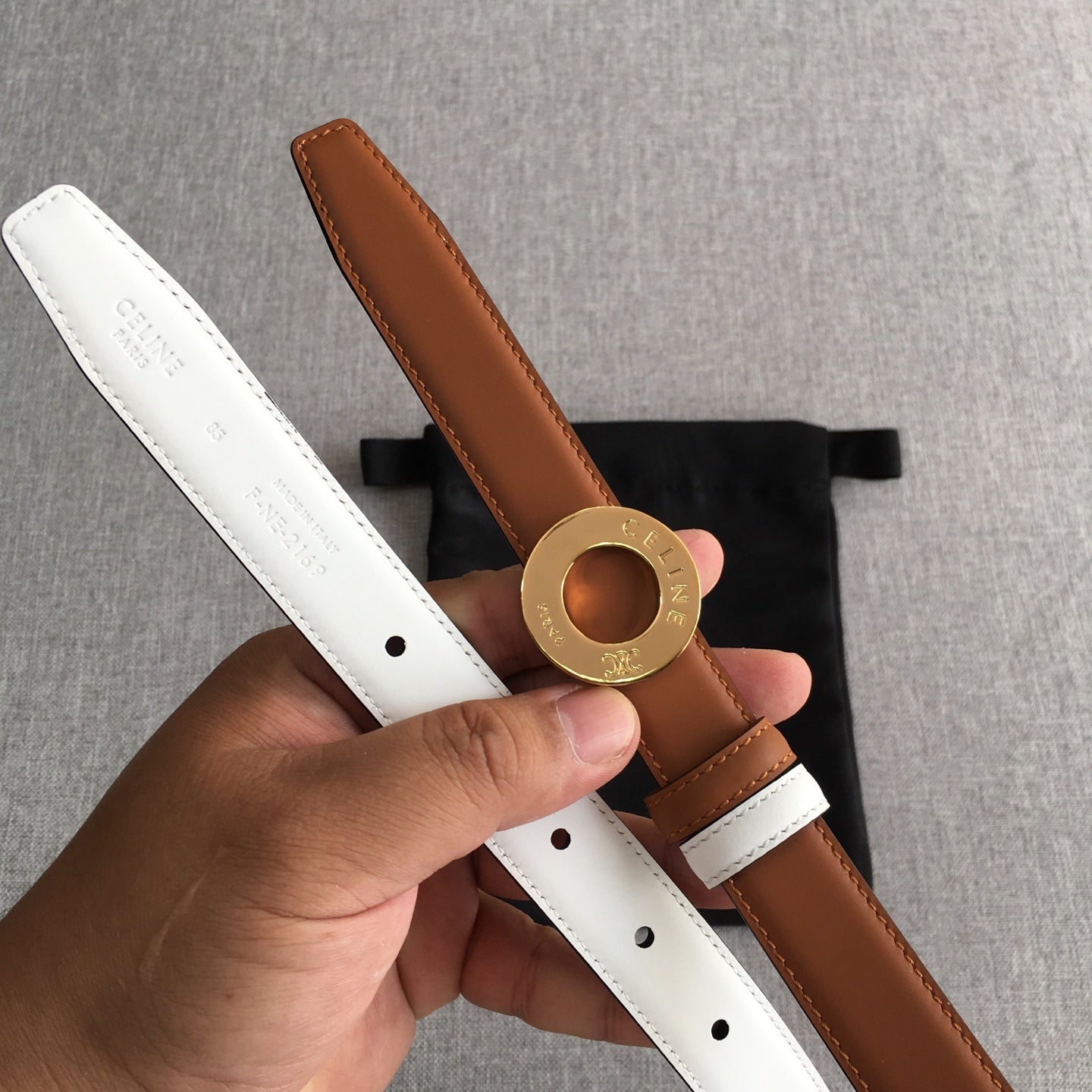 Celine 2026 Disc Buckle & Reversible Strap Belt 2.5cm Leather