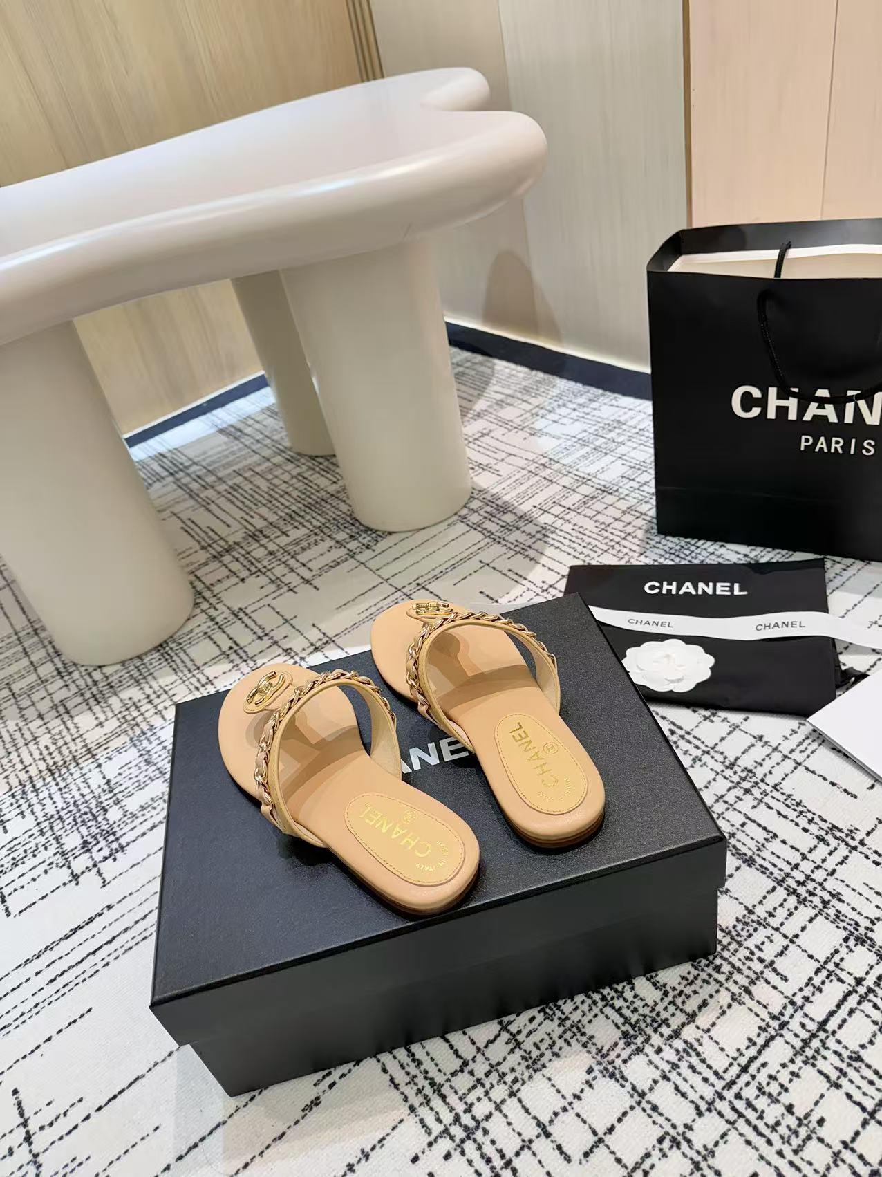 Chanel 2026 Thong Sandals Calfskin Chain 790087