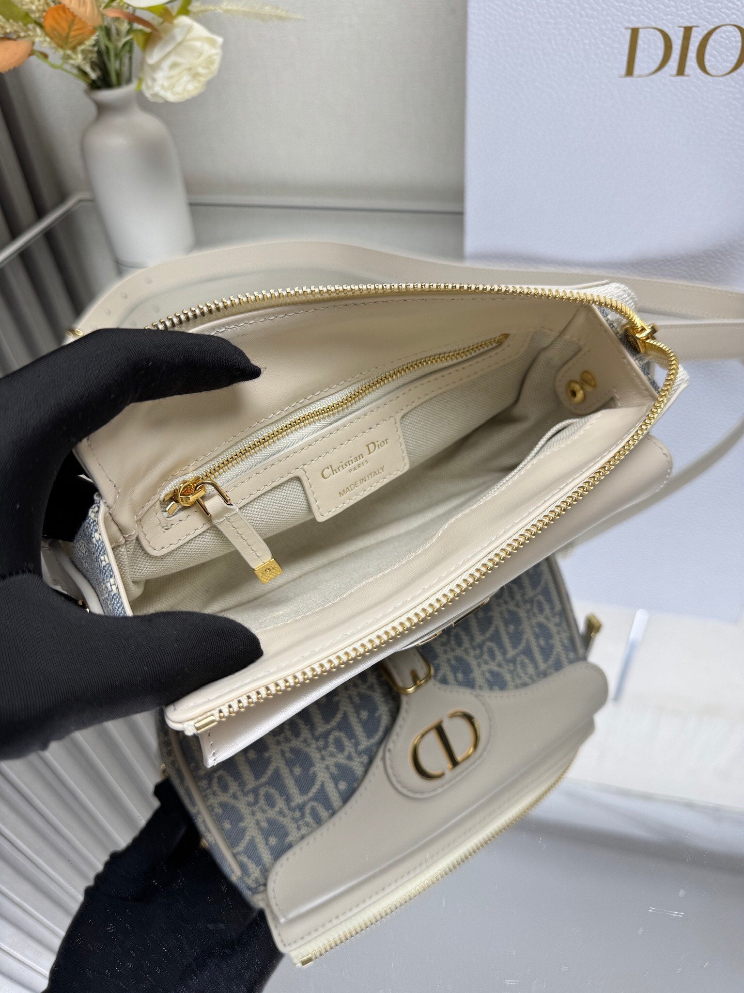 Dior 2026 Bobbi Bag 20cm Blue White  Fabric Leather 345613