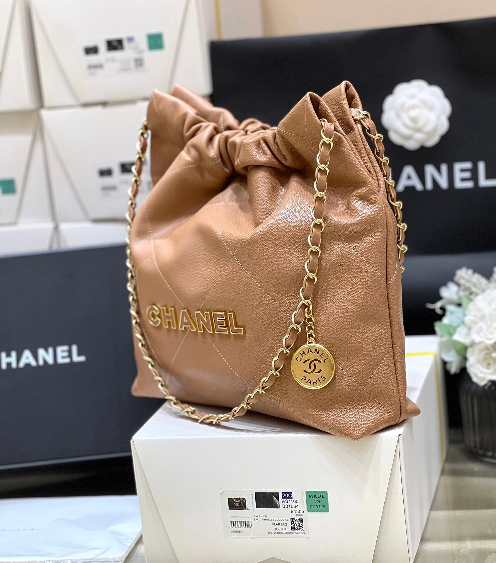 CC 24K Hobo 22 Bag Brown Grained Calfskin