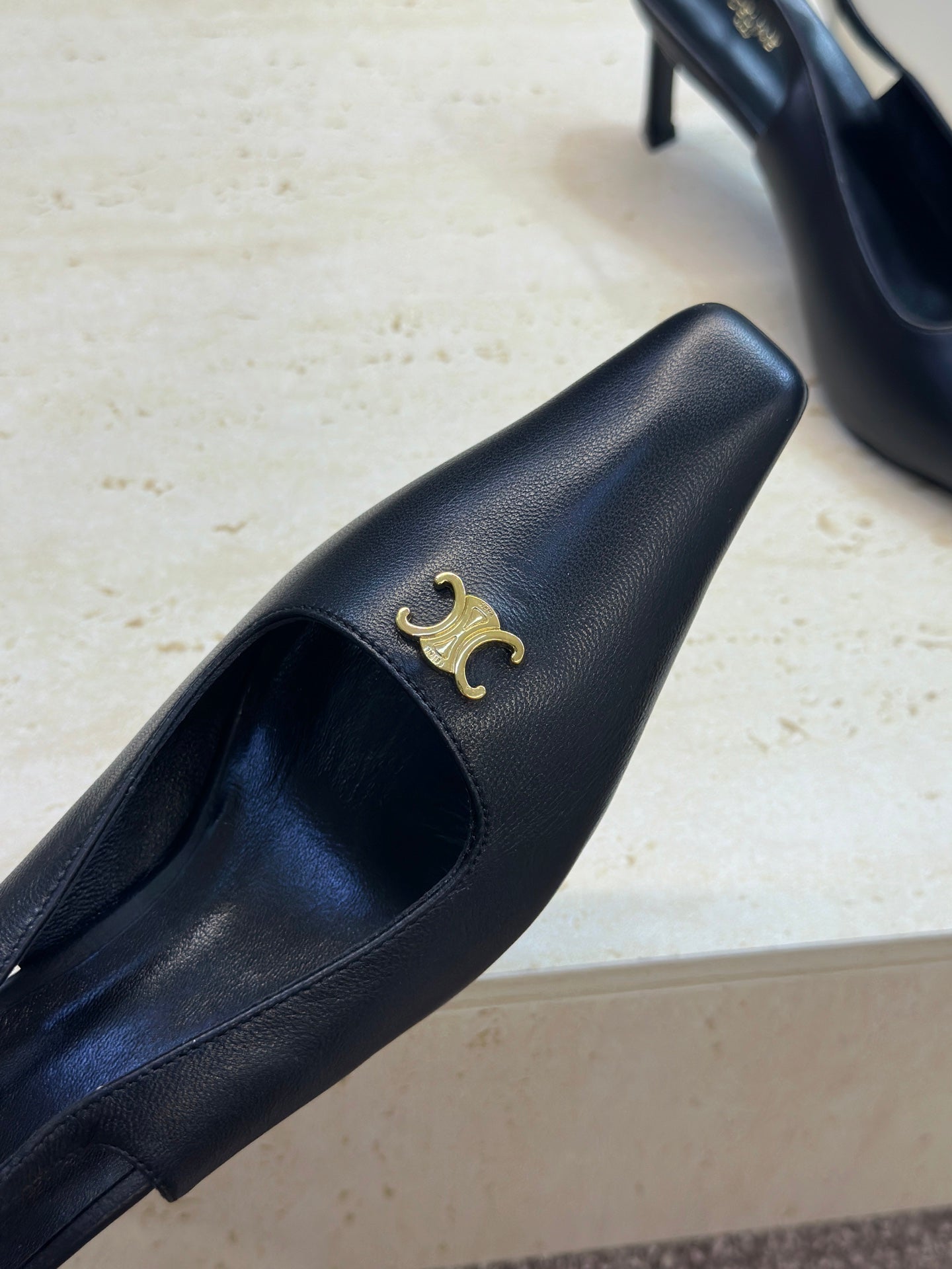 Celine 26 Slingback Pumps Triomphe Logo 65mm Leather 762631