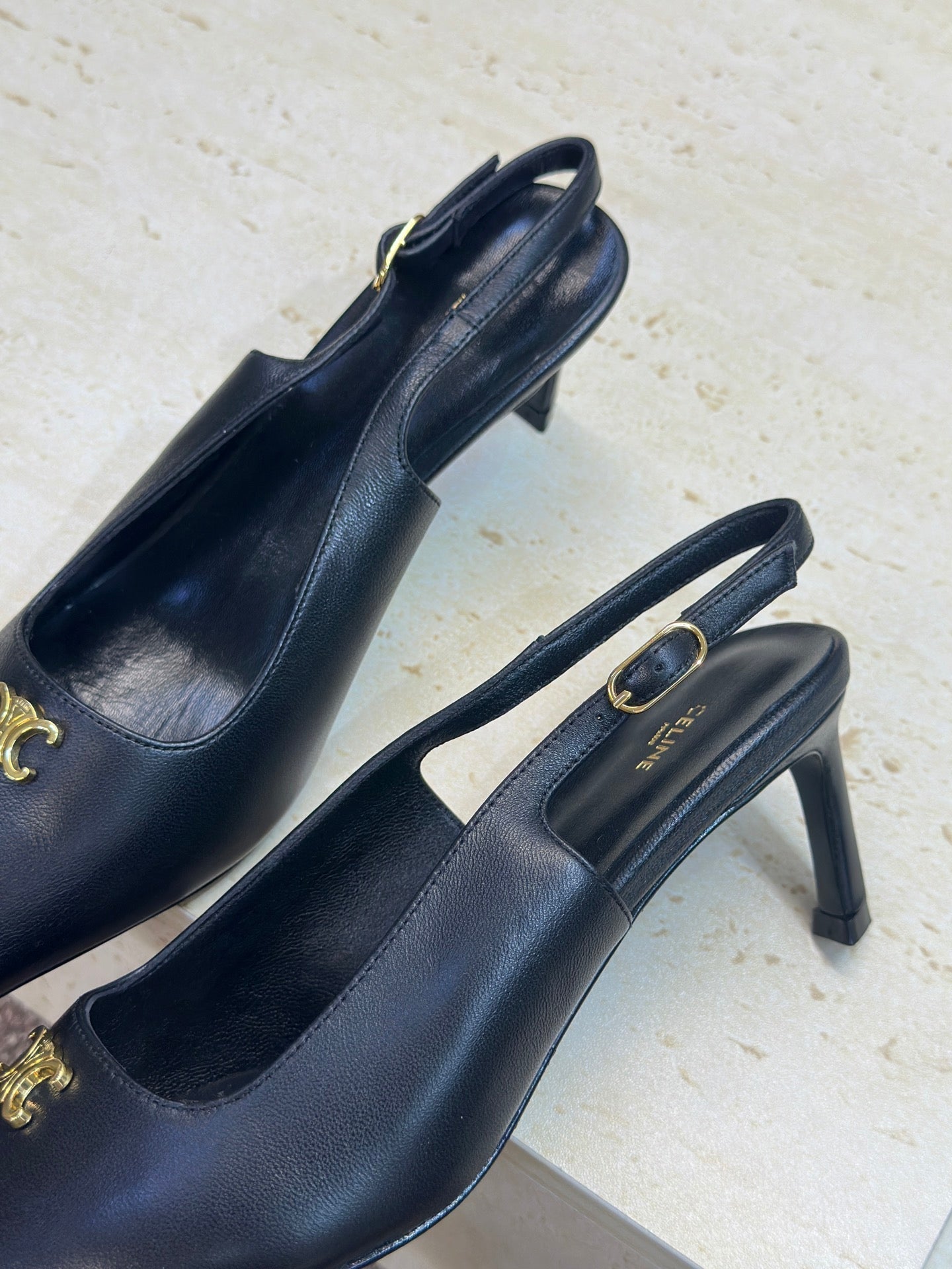 Celine 26 Slingback Pumps Triomphe Logo 65mm Leather 762631