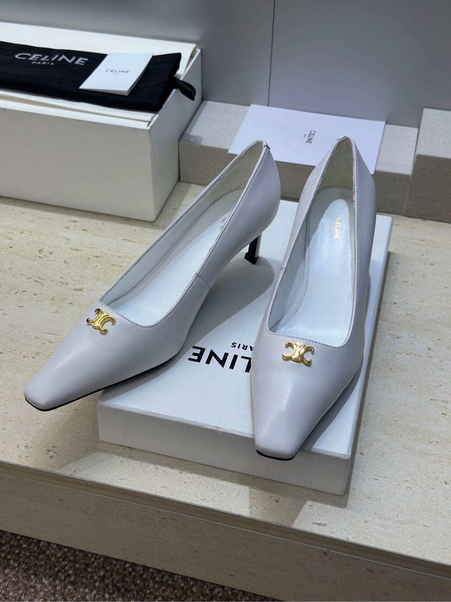 Celine 26 High-Heeled Sandals Triomphe Logo 65mm Leather 762639