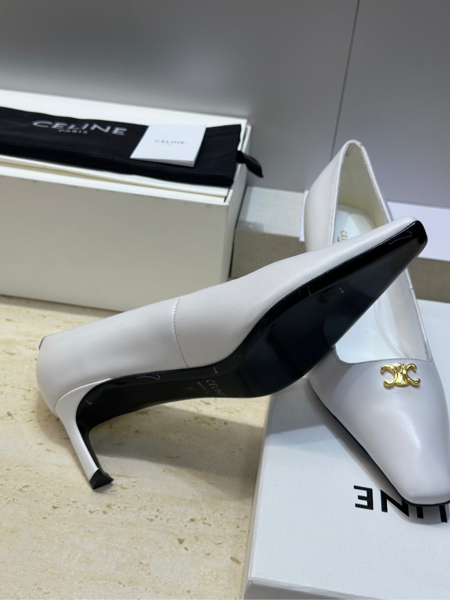 Celine 26 High-Heeled Sandals Triomphe Logo 65mm Leather 762639