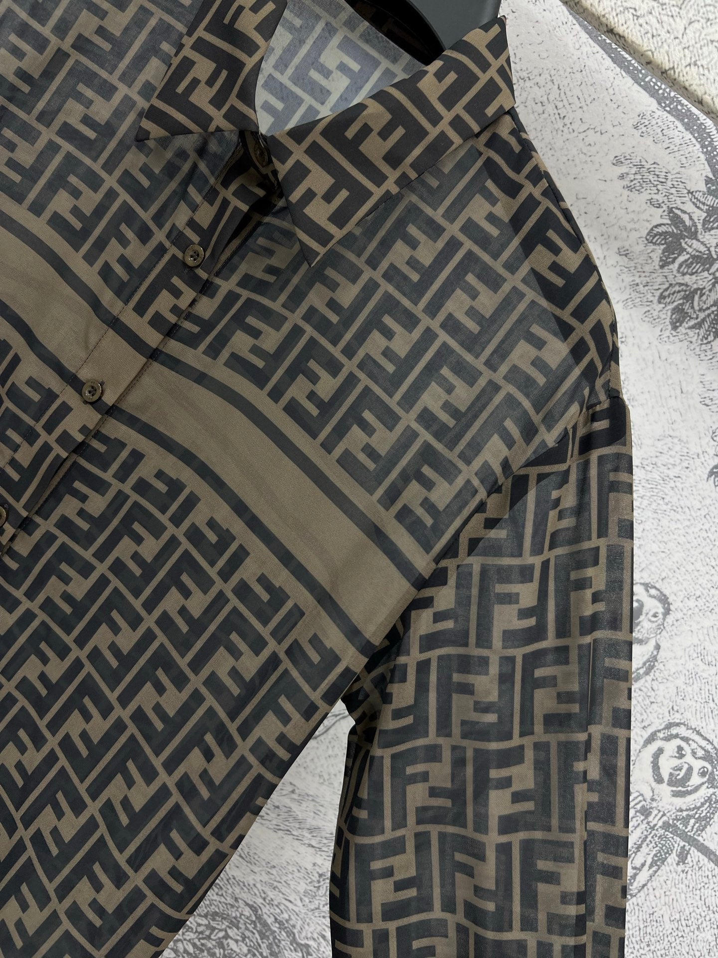 Fendi 25 Shirt Black Brown Polyester fiber