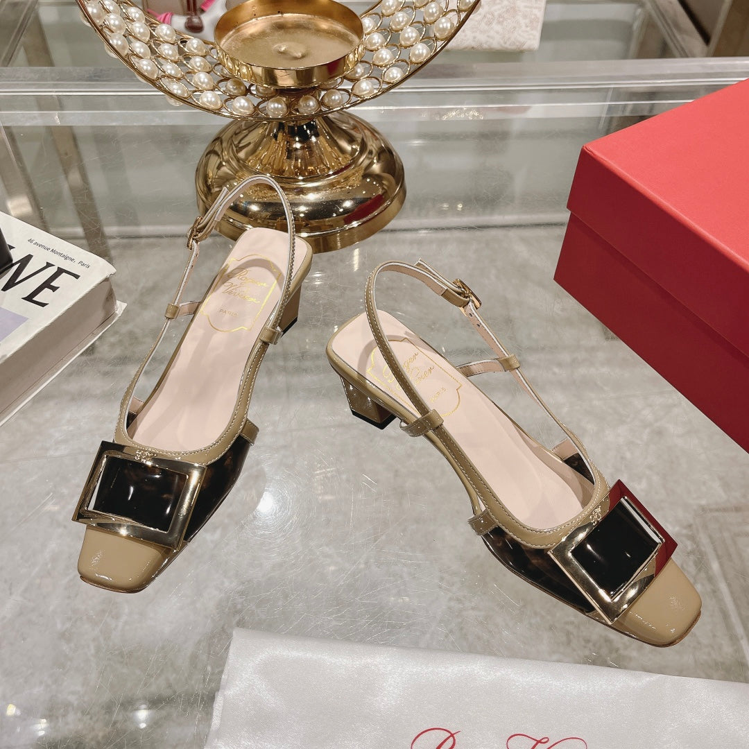 Belle Viv Metal Buckle Slingback Pumps 45 White Patent Leather