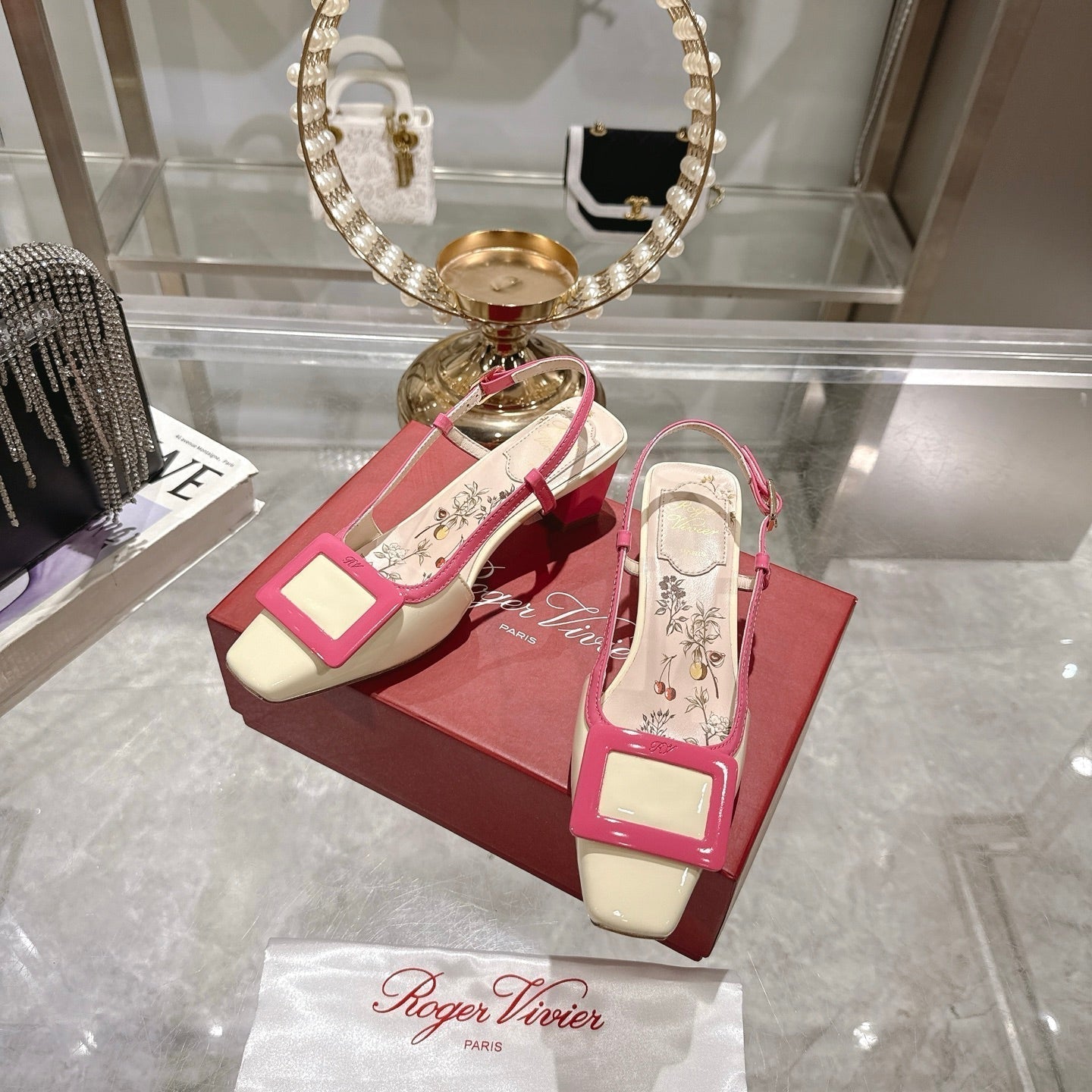 Viv 25 Flower Slingback Pink Italian Leather 300786