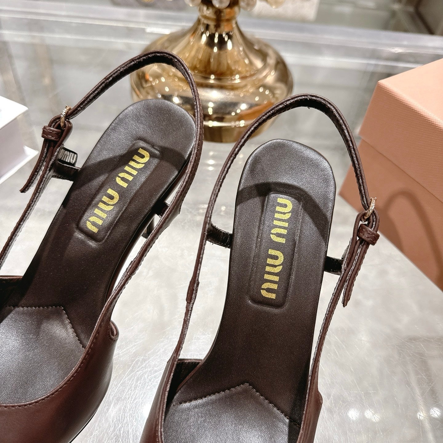 Miu 26 High Heel Slingback 75 Brown Chocolate Cowhide 592082
