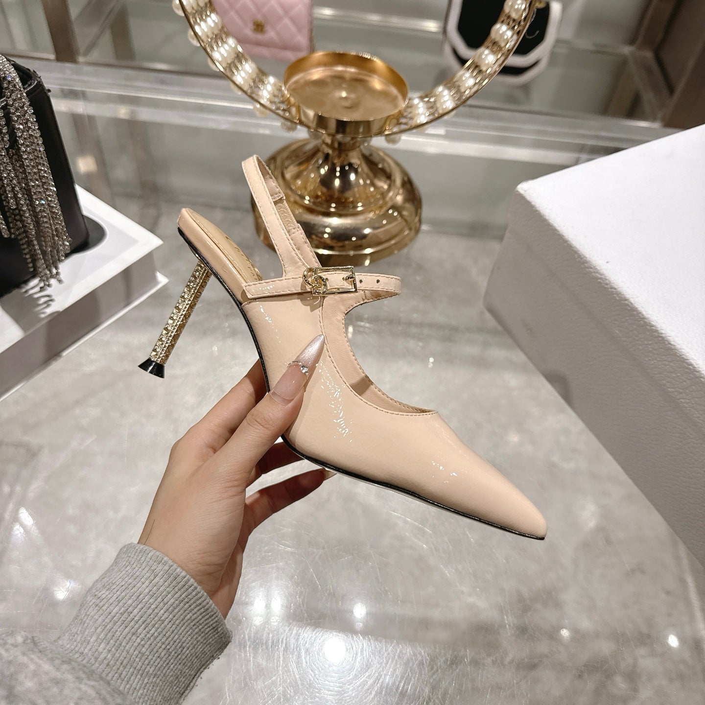 CD 26 Mary Jane High Heels 80 Beige Patent Leather 679857