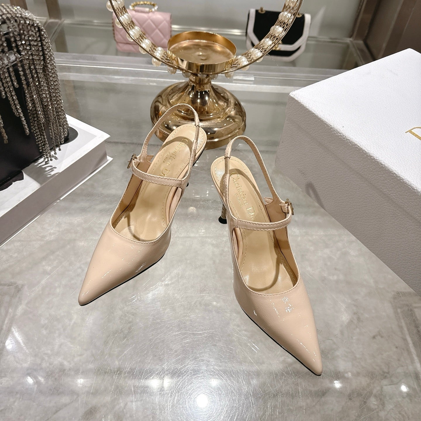 CD 26 Mary Jane High Heels 80 Beige Patent Leather 679857