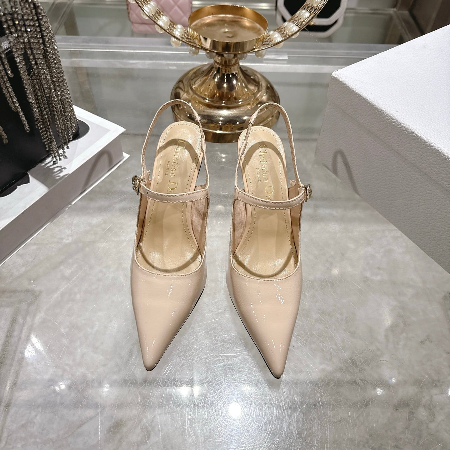 CD 26 Mary Jane High Heels 80 Beige Patent Leather 679857