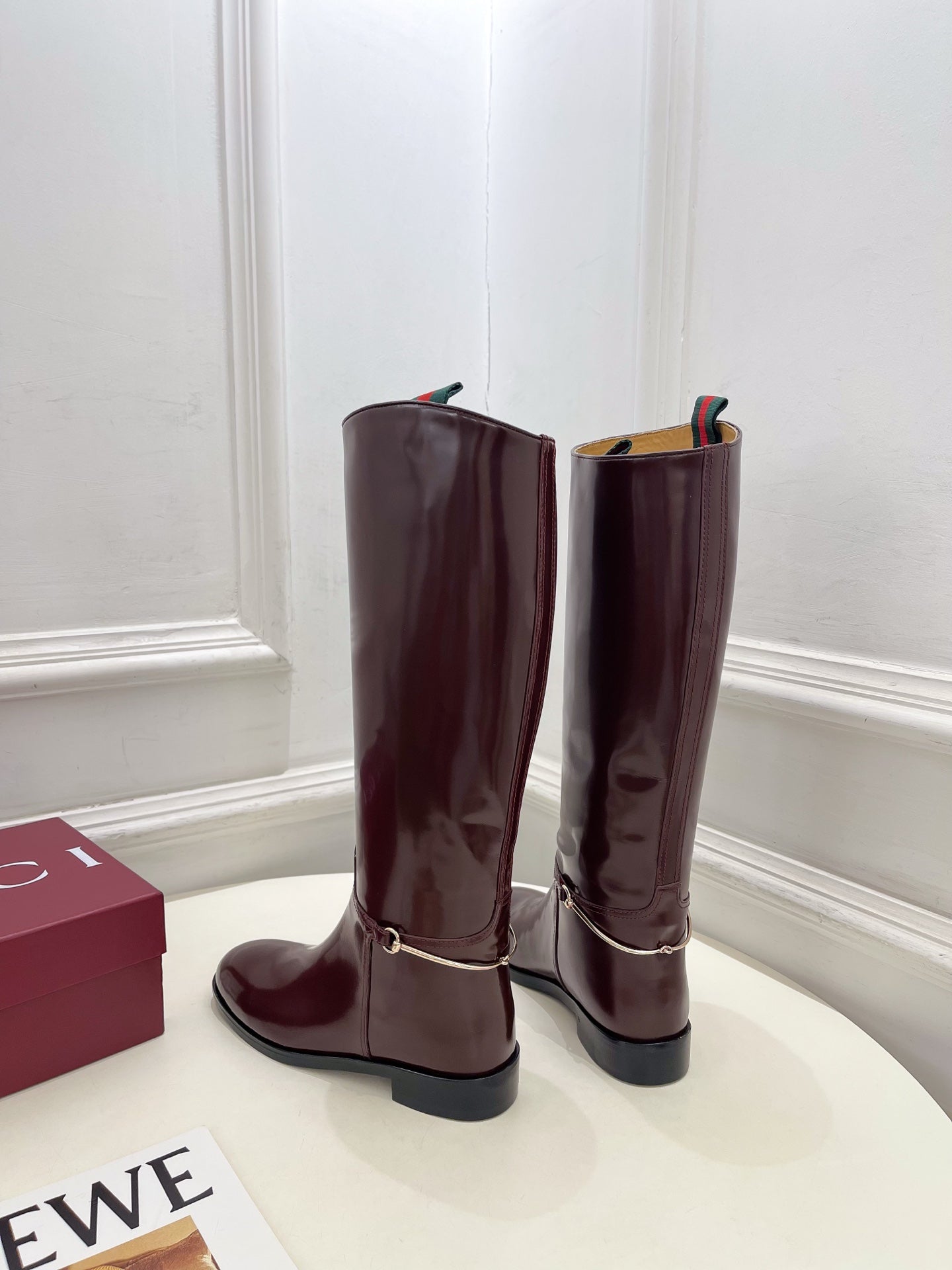 Gucci 25𝐬𝐬 horsebit long boots burgundy calfskin 435382