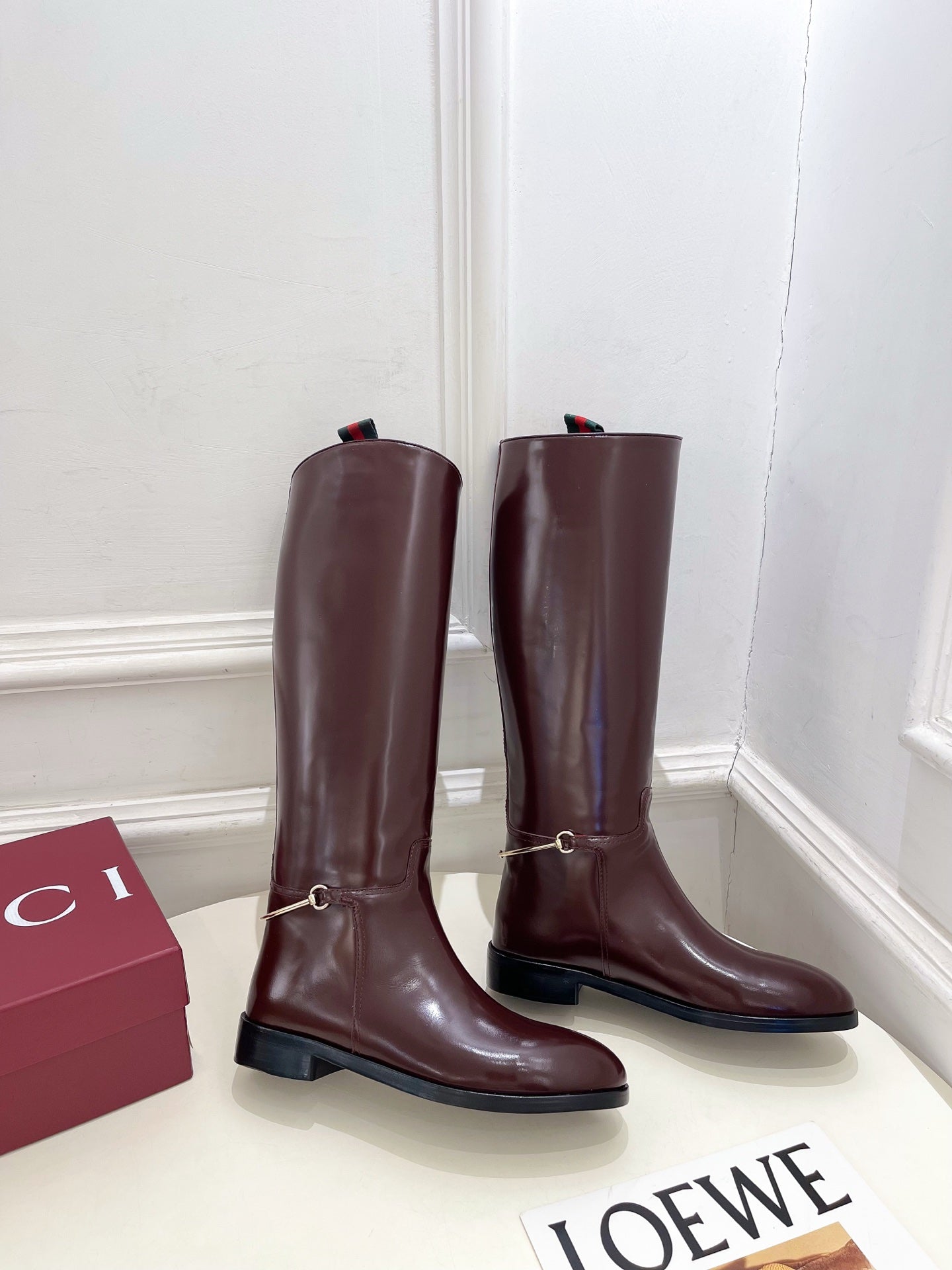 Gucci 25𝐬𝐬 horsebit long boots burgundy calfskin 435382