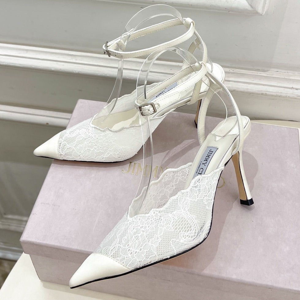 Jimmy Choo 2026 Faiz 90mm Pump White Lace Leather